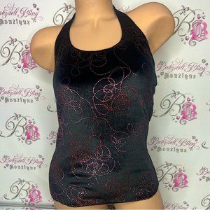 Jazzamatazz sparkly halter velvet velour black pink red glitter bling tank top